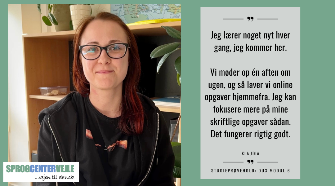 Jeg lærer noget nyt hver gang, jeg kommer her.  Vi møder op én aften om ugen, og så laver vi online opgaver hjemmefra. Jeg kan fokusere mere på mine skriftlige opgaver sådan. Det fungerer rigtig godt. - Klaudia